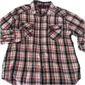 Pop Icon Western Black Snap Button Shirt Casual Plaid Long Sleeve‎ Mens Size XL